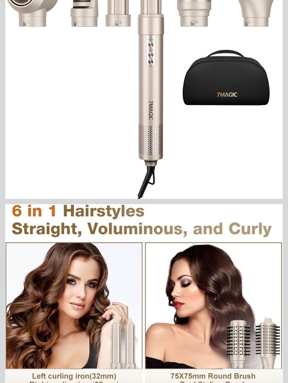 Magic 6-in-1 Hair Styler in Champagne Gold with Black Case